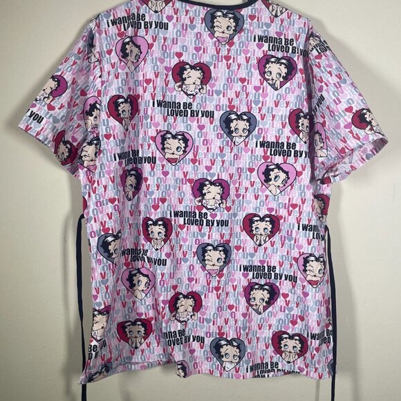 BETTY BOOP King Features Pink Hearts SCRUB Top Two Pockets Size Large! - Picture 4 of 4